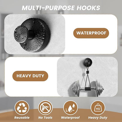 BKV Suction Cup Hooks for Glass Window,Removable Shower Hooks for Inside Shower,Metal Towel Hooks for Bathrooms,6 Pack(Black)