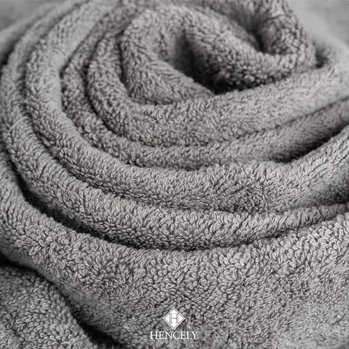 Hencely 6-Piece Bath Towel Set - High Absorbency, Quick Drying - 100% Soft Turkish Cotton - 2 Bath Towels, 2 Hand Towels, 2 Washcloths - for Bathroom, Home, Hotel, Spa, and Gym - 6-Pack Gray