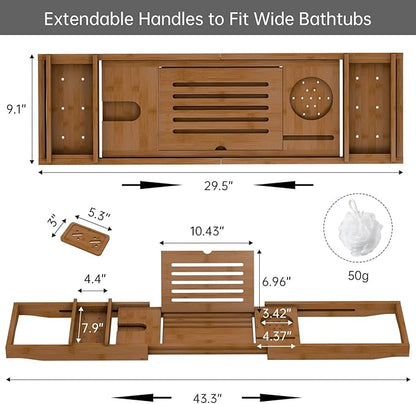 Bamboo Bathtub Tray for Luxury Bathroom, Expandable Premium Bath Tray with Soap Towel Book Holder, Luxury Spa Wooden Bath Table for Reading Laptop Over The Clawfoot Walnut