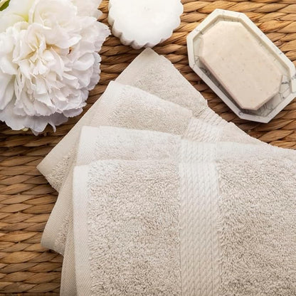 Superior Egyptian Cotton Pile Hand Towel Set of 4, Ultra Soft Luxury Towels, Thick Plush Essentials, Absorbent Heavyweight, Guest Bath, Hotel, Spa, Home Bathroom, Shower Basics, Stone