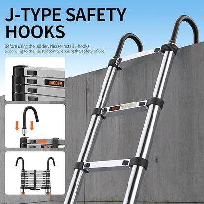 Telescoping Ladder,with Stable Hook and stabilizer barand,12.5 FT Extension Ladder, Heavy Duty 330lbs Max Capacity, Multi-Purpose Collapsible Ladder for RV or Outdoor Work (3.8M/12.5FT)