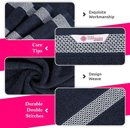 CASA COPENHAGEN Solitaire Mix 6 Pieces Towel Set- Navy + Burgundy, 600 GSM 2Bath Towel 2Hand Towel 2Washcloth, Designed in Denmark Made of Soft Egyptian Cotton for Bathroom, Kitchen & Shower
