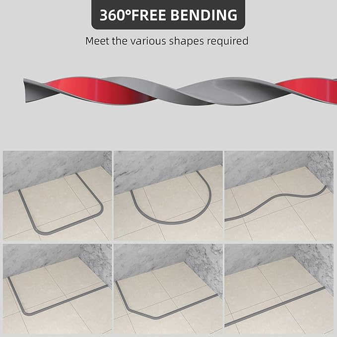 67Inch Collapsible Shower Threshold Water Dam Barrier, Self Adhesive Silicone Waterproof Shower Barrier Water Strip Dam for The Gap Between the Shower Kitchen Countertop Sink and Cooktop