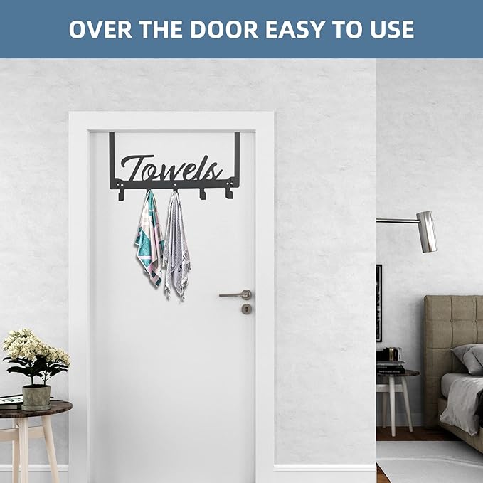 2 Pack Over The Door Hooks, Heavy Duty Over Door Towel Hanger with 10 Coat Hooks for Bedroom, Bathroom, Kitchen Towels, Bags, Hats