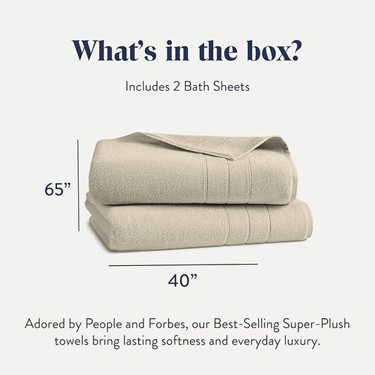 Brooklinen Super-Plush Turkish Cotton Bath Sheets - Set of 2 - Cotton, 820 GSM, Highly Absorbent, Machine Washable, Perfect for Home & Bathroom (40" x 65", Stone)