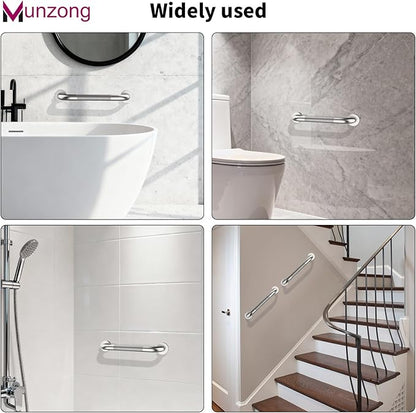 12 Inch Anti Slip Shower Safety Bars,Munzong 2 Pack Bathroom Grab Bars for Bathtubs and Showers,Brushed Nickel Knurled Handicap Balance Bar,Safety Hand Rail Support Elderly Senior Bath Handle