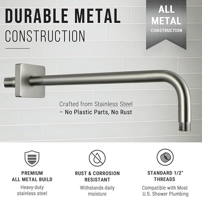 G-Promise All Metal 15.2-Inch Shower Arm with Flange, Wall-Mounted Stainless Steel 90 Degree Shower Extension Pipe Replacement for Fixed Shower Heads, Brushed Nickel