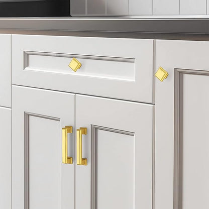 Ravinte Hardware 5 Pack Kitchen Cabinet Pulls Square Drawer Single Hole Handles Brushed Brass for Cupboard Gold Dresser Solid
