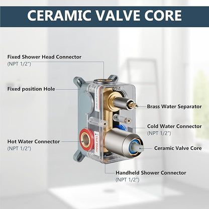 Aolemi Shower Faucet Set Rain Shower System with Handheld Spray Bathroom Shower Combo Rough-in Valve and Shower Trim Kit Included Brushed Nickel 8 Inch Wall Mount Shower Head