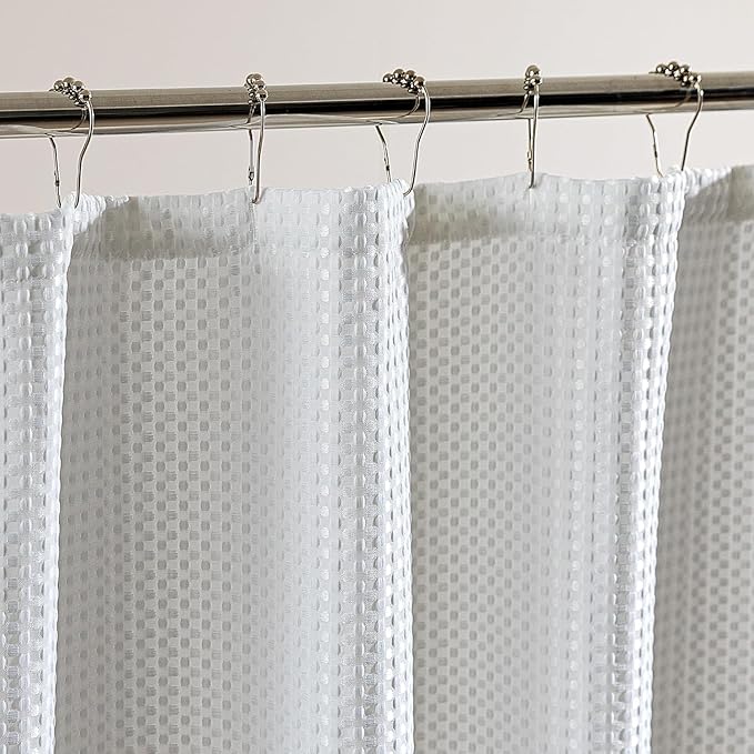 SLEEP ZONE Shower Curtain Liner, Waffle Shower Curtains for Bathroom, Heavy Duty Thick Fabric Shower Curtains - 285GSM Luxury Weighted Polyester Bath Curtain, 72" × 86" (Pure White)