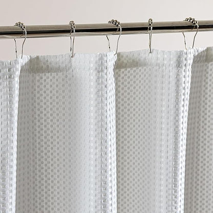 SLEEP ZONE Shower Curtain Liner, Waffle Shower Curtains for Bathroom, Heavy Duty Thick Fabric Shower Curtains - 285GSM Luxury Weighted Polyester Bath Curtain, 72" × 86" (Pure White)