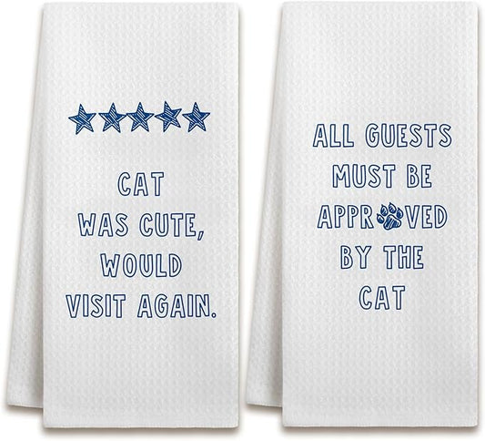 Funny Cat Kitchen Dish Towels, Cat Lover Mom Lady Gifts, Guest Bathroom Decor, Pet Lover Gifts Hand Tea Towels for Bathroom Kitchen, 16x24 Inches Set of 2