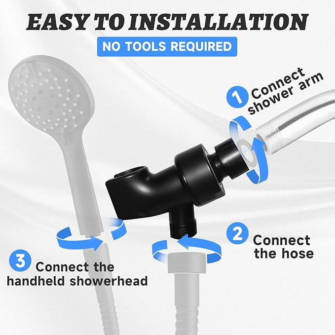 Plastic Shower Head Holder for Hand Held Showerhead Adjustable Shower Arm Mount for Connecting Shower Arm and Shower Hose，Premium ABS Bracket with Brass Swivel Ball Joint Connect (Black)