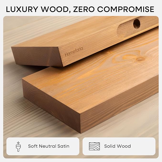 Homeforia 42 inch Golden Oak Floating Shelf, High End Solid Real Wood 42inch Small Floating Shelves for Wall Mounted, Oak Wooden 42in Floating Shelves, Heavy Duty Bracket, 42 X 6.5 X 1.75 in, Set of 2