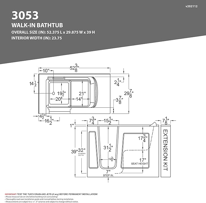 ANZZI Walk In Tub 53'' x 30'' Right Drain Oriented Tub in White, Easy Entry, Non-Electrical, Quick Fill, Slip-Resistant, Modern Chrome Trim