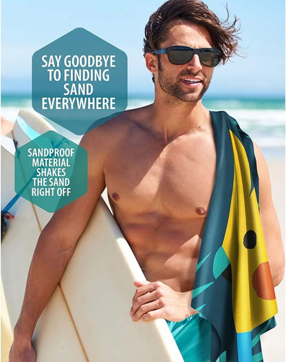 VENTURE 4TH Microfiber Beach Towel: Quick-Dry, Compact, Sand-Free, Absorbent, Sandproof and Lightweight - Perfect for Camping, Beach, and Roadtrips (Striped Seahorse Design | 35x78 inches)
