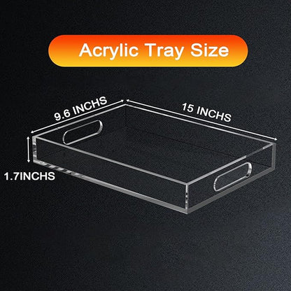 Acrylic Tray for Ottoman,Acrylic Organizers Tray Large, Serving Tray with Handle, Lucite Tray Organizer for Bench, Coffee Table Countertop, Kitchen, Bathroom, Living Room, Powder Room