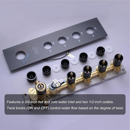 Temperature Display Oil Rubbed Bronze Shower System, Push Button Shower Faucet with Handheld Spray, Ceiling Mount 12 Inch and 8 Inch Wall Mount Shower Head, 6 PCS Body Jet