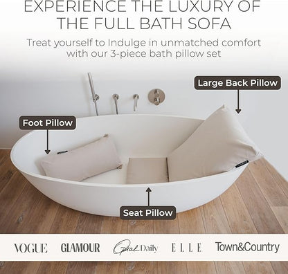 BADESOFA® Luxury Bath Pillows for Tub Full Body Set - 3-Piece Bath Pillow Set with Premium Materials & CleanDry+ - Bathtub Pillows for Head and Neck Support - Tub Pillow for Bathtub in Ivory Pearl