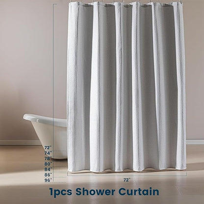 SLEEP ZONE Shower Curtain Liner, Waffle Shower Curtains for Bathroom, Heavy Duty Thick Fabric Shower Curtains - 285GSM Luxury Weighted Polyester Bath Curtain, 72" × 78" (Pure White)