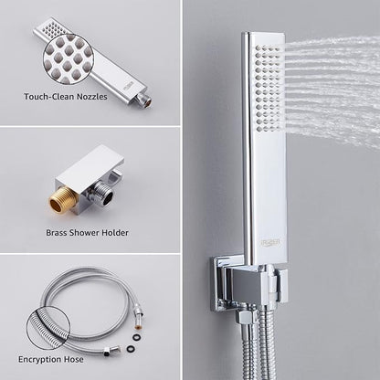 Iriber Chrome Shower System 10 Inch High Pressure Rainfall Shower Head and Shower Faucet Combo Set