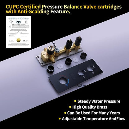 AYIVG 2 Way Pressure Balance Shower Diverter Mixing Valve Kit Digital Display Temperature Shower Valve Brass Matte Black Shower Rough-in Mixer Valve Concealed Shower Flow Control Replacement Valve