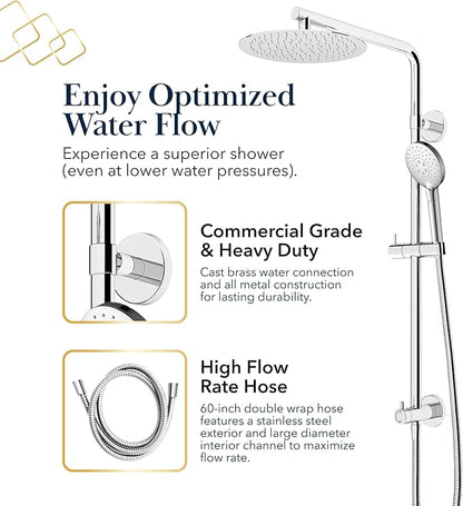 BATH ROYALE Rain Shower Head & Detachable Handheld Spray Combo, Easy Install & 3 Spray Modes, Chrome