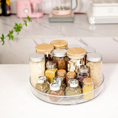 2 Pack Lazy Susan 9.25" Inch Turntable Organizer Pantry Organization and Storage Container Bins Spice Rack Cabinet Rotating Condiment for Pantry Kitchen Vanity Bathroom Jewelry Holder Clear