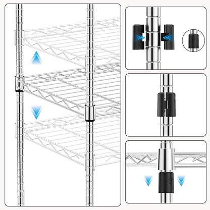 1000 lbs 4Tier Shelf Metal Storage Shelves Wire Rack Closet Organizers with Wheel for Garage Kitchen Bathroom Laundry Chrome 13.7" D x 23.6" W x 53.4" H