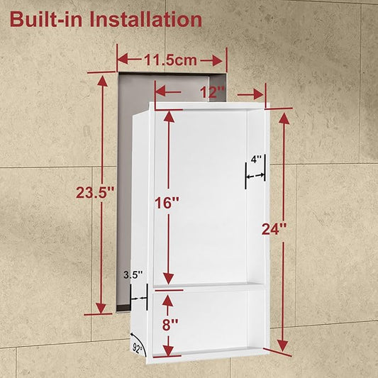 Shower Niche,12 * 24 Stainless Steel Elegant Bathroom Niche, No Tile Needed Recessed Shower Shelf Organizer for Storage,Warm White