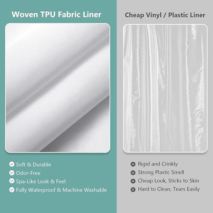 VANZAVANZU Hookless Shower Curtain with Mesh Top and Snap in Waterproof Liner, Waffle Weave, Weighted Magnets Hem, Machine Washable, 72 x 75 Inches – (Blue)