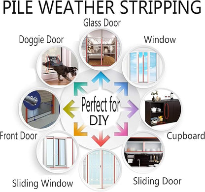 Weather Stripping Brush for Sliding Windows/Doors Frame Side,Pile Self Adhesive Weatherstrip Seal Strip Sealer Draft Stoppers (80ft x11/32 Backing x 11/32 Brush inch, Black)