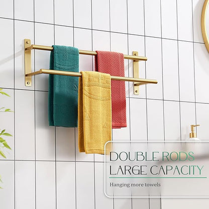 KOKOSIRI 24 Inch Bathroom Towel Racks Double Towel Bar Bath Towel Holder Towel Hanger Towel Shelf Wall Mount Stainless Steel Brushed Gold B5010BG-L24
