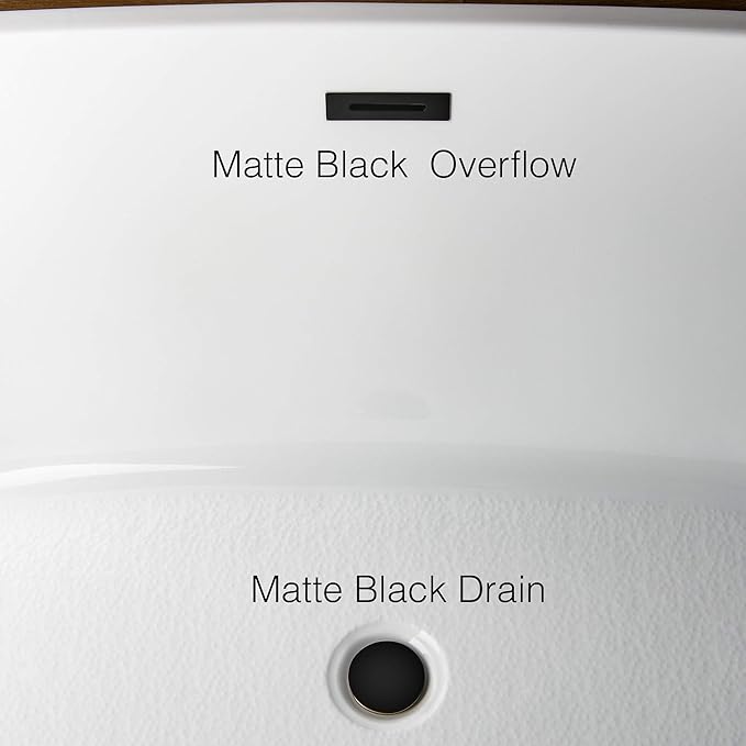 WOODBRIDGE 54" Freestanding White Acylic Soaking Bathtub with Matte Black Drain and Overflow,Black,B1807-MB