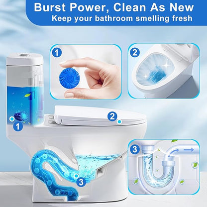 Toilet Bowl Cleaner, Automatic Toilet Tank Cleaner Tablets, Blue Toilet Bowl Tablets for Deodorizing & Descaling, Powerful Cleaning, Slow-Release Against Tough Stains 20 Pack