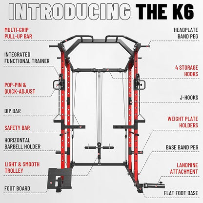 Mikolo Power Cage, Power Rack with Cable Crossover System, 1500LBS Squat Rack with LAT Pull Down System, Workout Cage with Pulley System for Fitness Home Gym