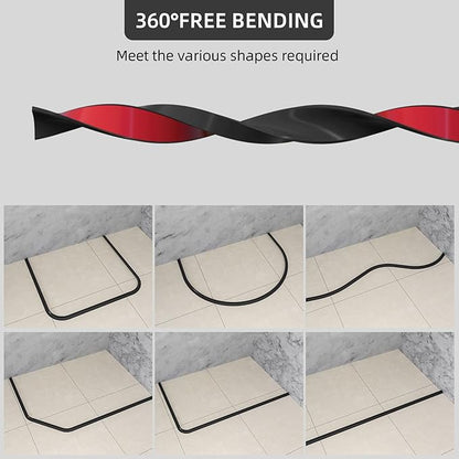 39Inch Collapsible Shower Threshold Water Dam Barrier, Self Adhesive Silicone Waterproof Shower Barrier Water Strip Dam for The Gap Between the Shower Kitchen Countertop Sink and Cooktop