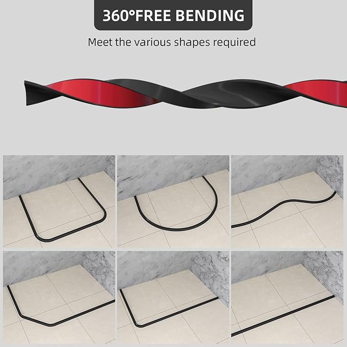 67Inch Collapsible Shower Threshold Water Dam Barrier, Self Adhesive Silicone Waterproof Shower Barrier Water Strip Dam for The Gap Between the Shower Kitchen Countertop Sink and Cooktop