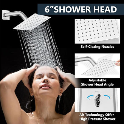 Aolemi Shower Faucet Set Ceiling Mount Shower System Rough-in Valve and Shower Trim Kit 10 and 6 Inch Dual Shower Head 2 in 1 Handheld Spray Push Button Diverter Polish Chrome
