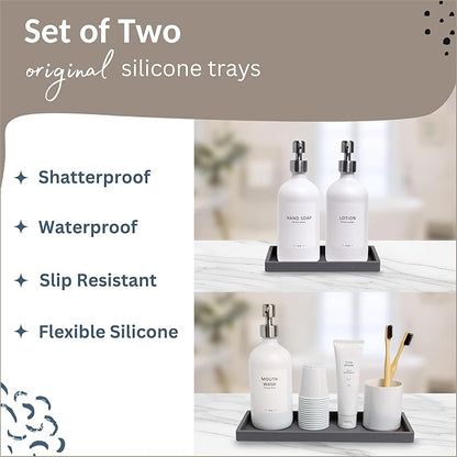 Countertop and Vanity Tray - 2 PC (11” and 7”) Shatterproof Silicone Kitchen and Bathroom Trays for Counter, Kitchen Soap Dispenser Tray, Vanity Trays for Bathroom, Perfume Key Tray