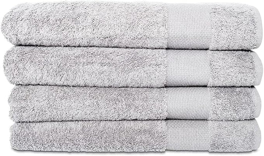 Hencely Premium Bath Towel Set of 4-28x58 Inches - High Absorbency, Quick Drying - 100% Soft Turkish Cotton Towels - Ideal for Home, Bathroom, Hotel, Spa, and Gym - Silver