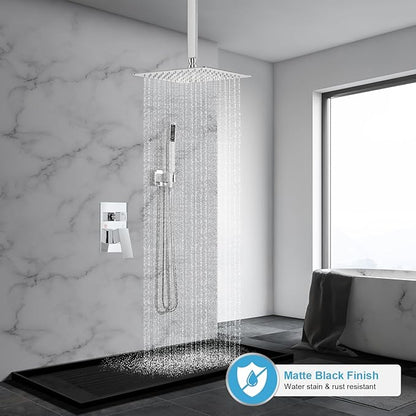 Deluxe Shower Faucet Set, Rain Shower System, 10 inch Ceiling Shower Faucet with Handheld Shower Head, Polished Chrome