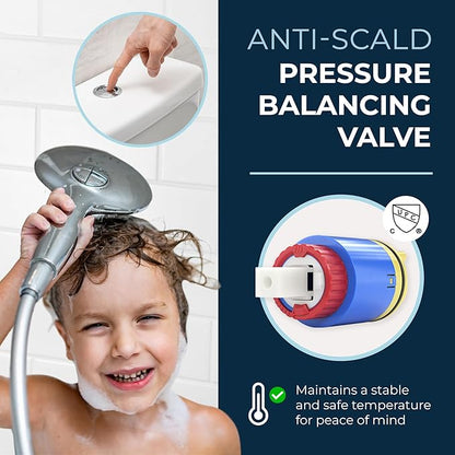 HammerHead Showers Solid Metal Shower Valve and Trim Kit, Two-Handle Volume and Temperature Control with Integrated Diverter, Pressure Balance Rough-In Valve Included, Chrome