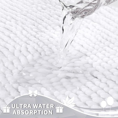 Yimobra Toilet Rugs U Shaped Washable, Extra Thick Soft Absorbent Chenille Contour Bathroom Rugs for Toilet 24x24 Inch, Quick Dry Non Slip Toilet Mat for Bath Floor, White