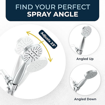 HammerHead Showers® Solid Metal 3-Spray Handheld Shower Head with Long Hose and Holder - CHROME - WIDE, MASSAGE, and MIST Sprays - 1.8 GPM Low Flow Handheld Showerhead - Water Saving Shower Head