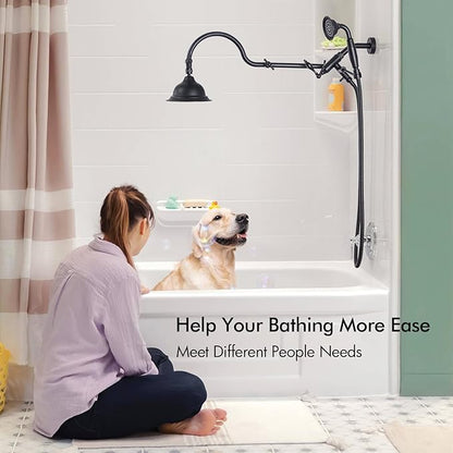 Bagnolux Solid Brass 6" High Pressure Black Rain Shower Head with Handheld Combo 3.3" Spray, Rainfall Showerhead with 21" Extension Arm - Adjustable Dual Showerhead and 71" Shower Hose,Matte Black