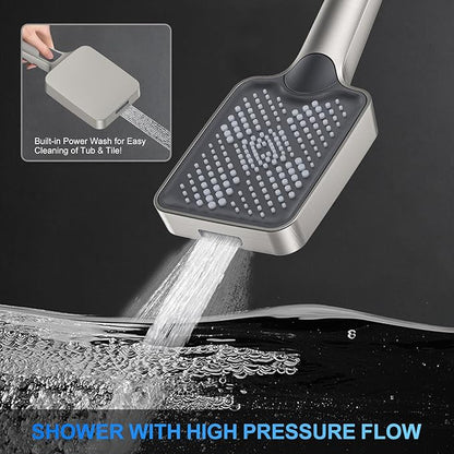 Shower Faucet Set, 10" Ceiling Mount Rainfall Shower System with 2 Rain Shower Head and Multi-function Handheld Head Push Button Diverter Shower Faucet Trim Kit Brushed Nickel