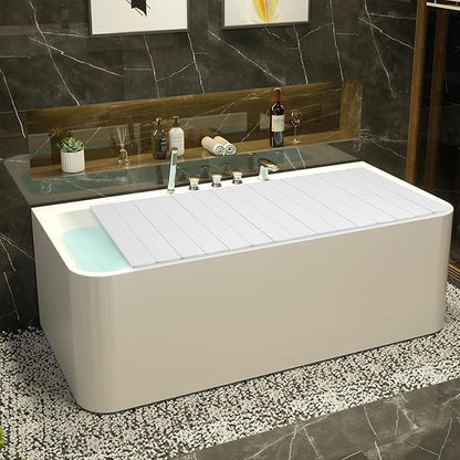 Bathtub Cover Foldable 62.9" x 31.5" Bath Tray Adjustable PVC Shutter Bath Lid Anti-dust Bathtubs Cover for Tub Can Store Wine Glass, Books, Tablets, Cellphones (White)