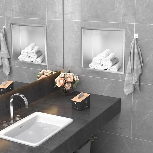 Shower Niche, Stainless Steel Elegant Bathroom Niche, No Tile Needed Recessed Shower Shelf Organizer for Storage