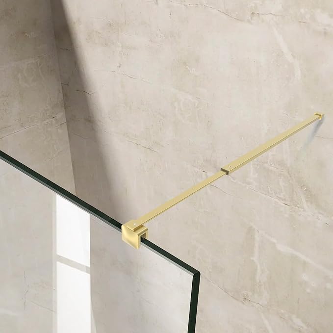Shower Door Glass Support Bar, 26.96" to 48.54" Adjustable Stainless Steel Wall-to-Glass Shower Stabilizer Rod for 1/4", 5/16", 3/8", Brushed Gold
